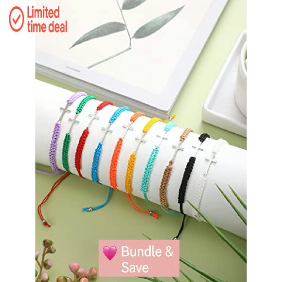 Adjustable Cross Bracelet Set Religious Jewelry Handmade Nylon Rope - Picture 5 of 7